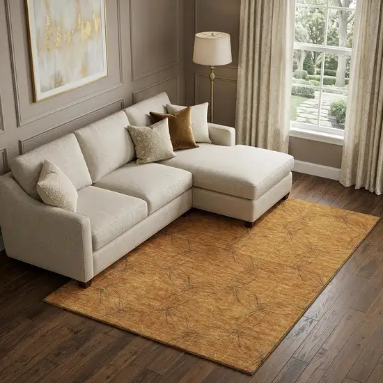 Copper And Brown Geometric Washable Area Rug With UV Protection Photo 1
