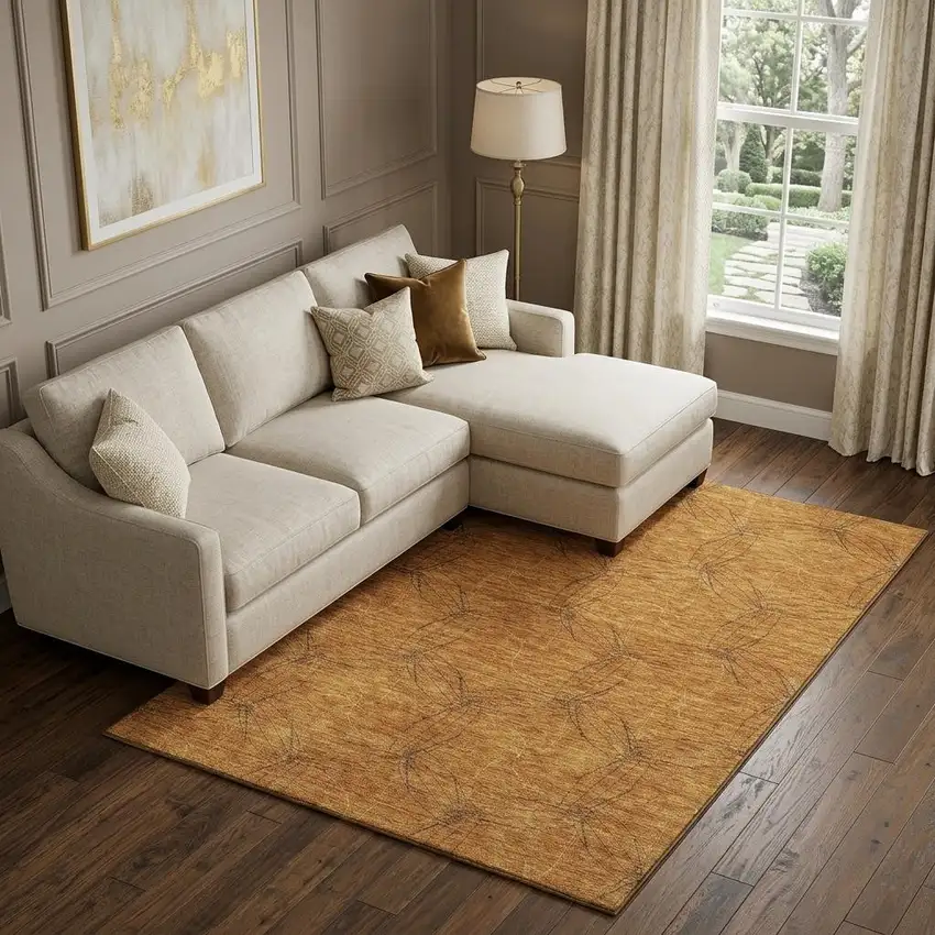 Copper And Brown Geometric Washable Area Rug With UV Protection Photo 1