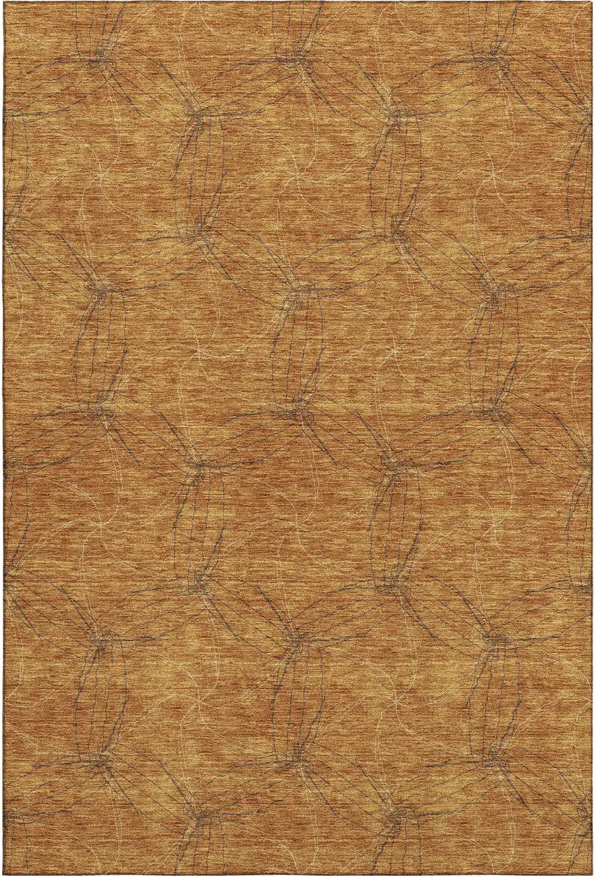 Copper And Brown Geometric Washable Area Rug With UV Protection Photo 4