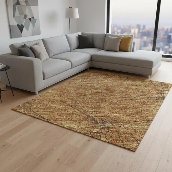 Copper And Brown Geometric Washable Area Rug With UV Protection Photo 2