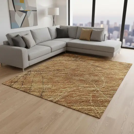 Copper And Brown Geometric Washable Area Rug With UV Protection Photo 2