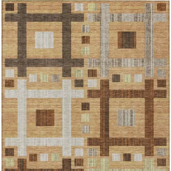 Copper And Brown Geometric Washable Indoor Outdoor Area Rug Photo 4