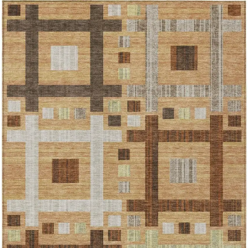 Copper And Brown Geometric Washable Indoor Outdoor Area Rug Photo 4