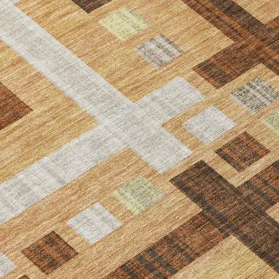 Copper And Brown Geometric Washable Indoor Outdoor Area Rug Photo 6