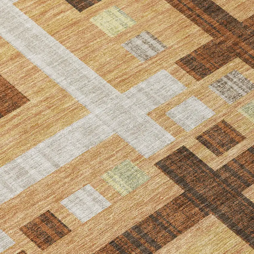 Copper And Brown Geometric Washable Indoor Outdoor Area Rug Photo 6