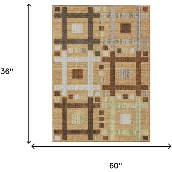 Copper And Brown Geometric Washable Indoor Outdoor Area Rug Photo 7