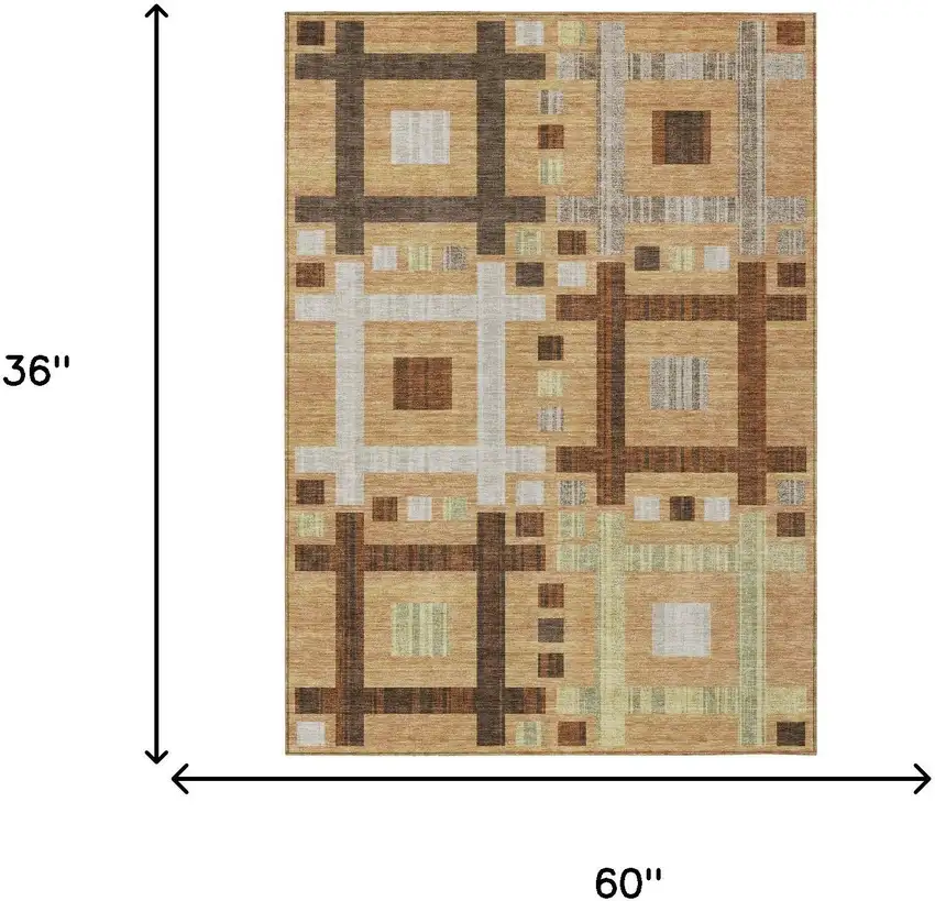 Copper And Brown Geometric Washable Indoor Outdoor Area Rug Photo 7