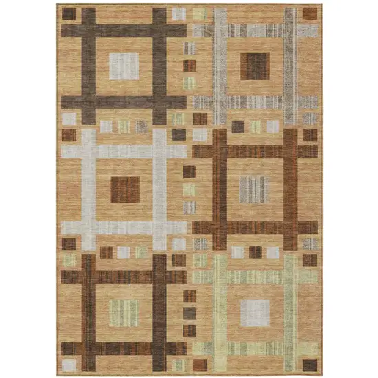 Copper And Brown Geometric Washable Indoor Outdoor Area Rug Photo 2