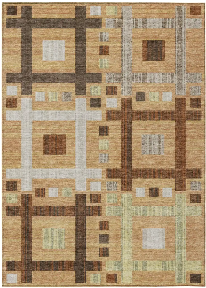 Copper And Brown Geometric Washable Indoor Outdoor Area Rug Photo 2