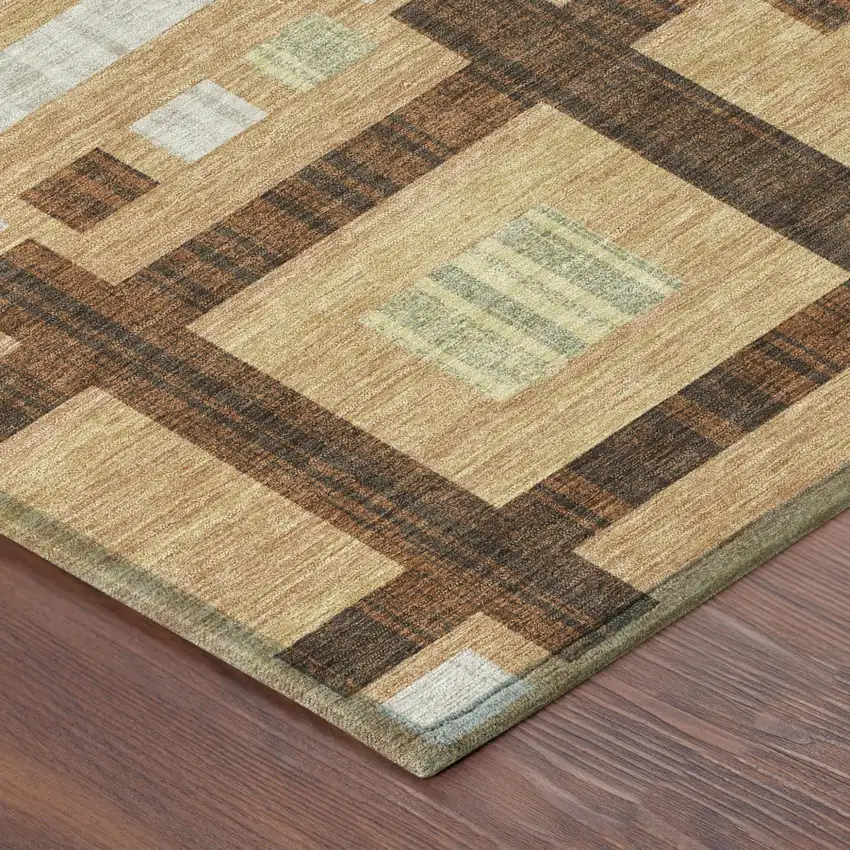 Copper And Brown Geometric Washable Indoor Outdoor Area Rug Photo 5