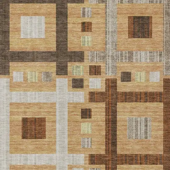 Copper And Brown Geometric Washable Indoor Outdoor Area Rug Photo 3