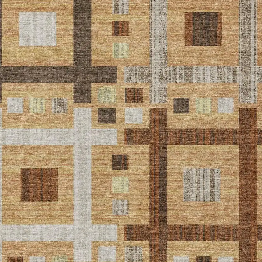 Copper And Brown Geometric Washable Indoor Outdoor Area Rug Photo 3