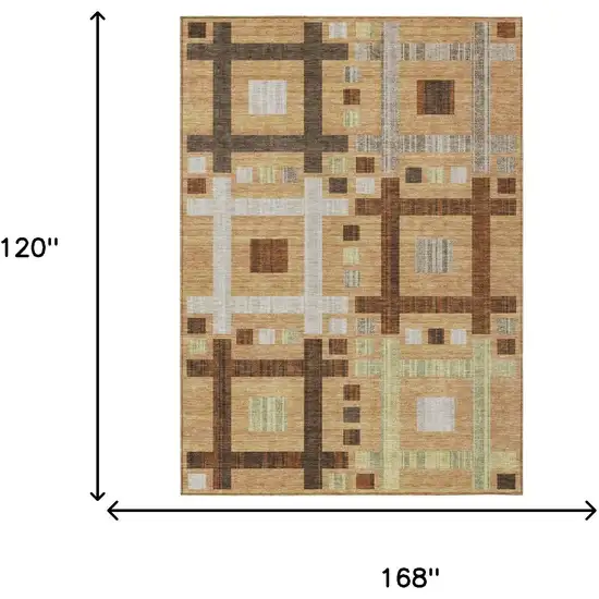 Copper And Brown Geometric Washable Indoor Outdoor Area Rug Photo 7