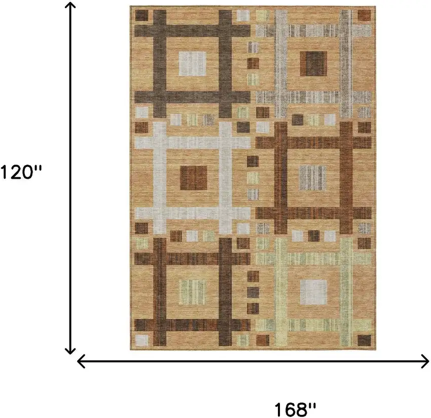 Copper And Brown Geometric Washable Indoor Outdoor Area Rug Photo 7
