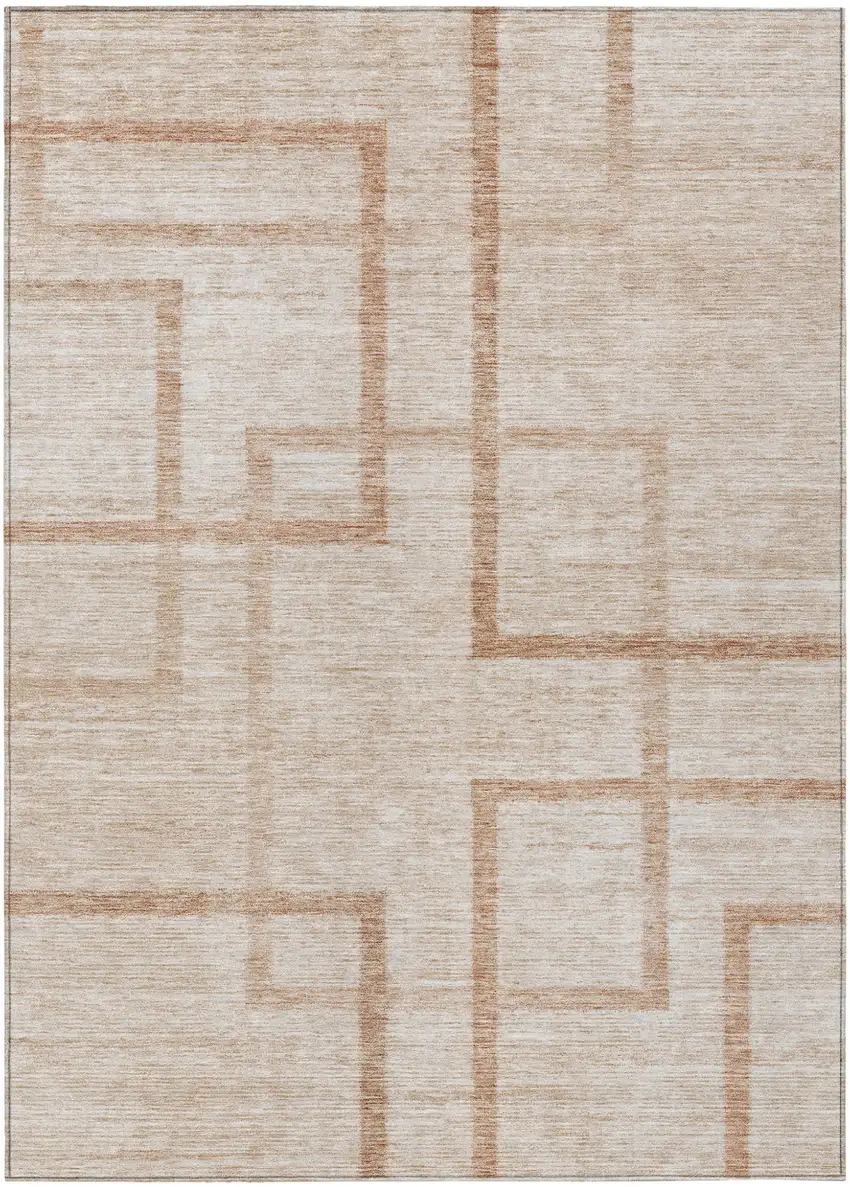 Copper And Brown Geometric Washable Indoor Outdoor Area Rug Photo 2