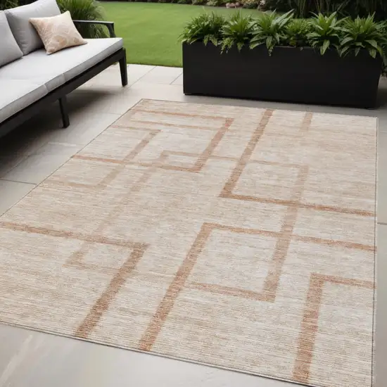 Copper And Brown Geometric Washable Indoor Outdoor Area Rug Photo 1