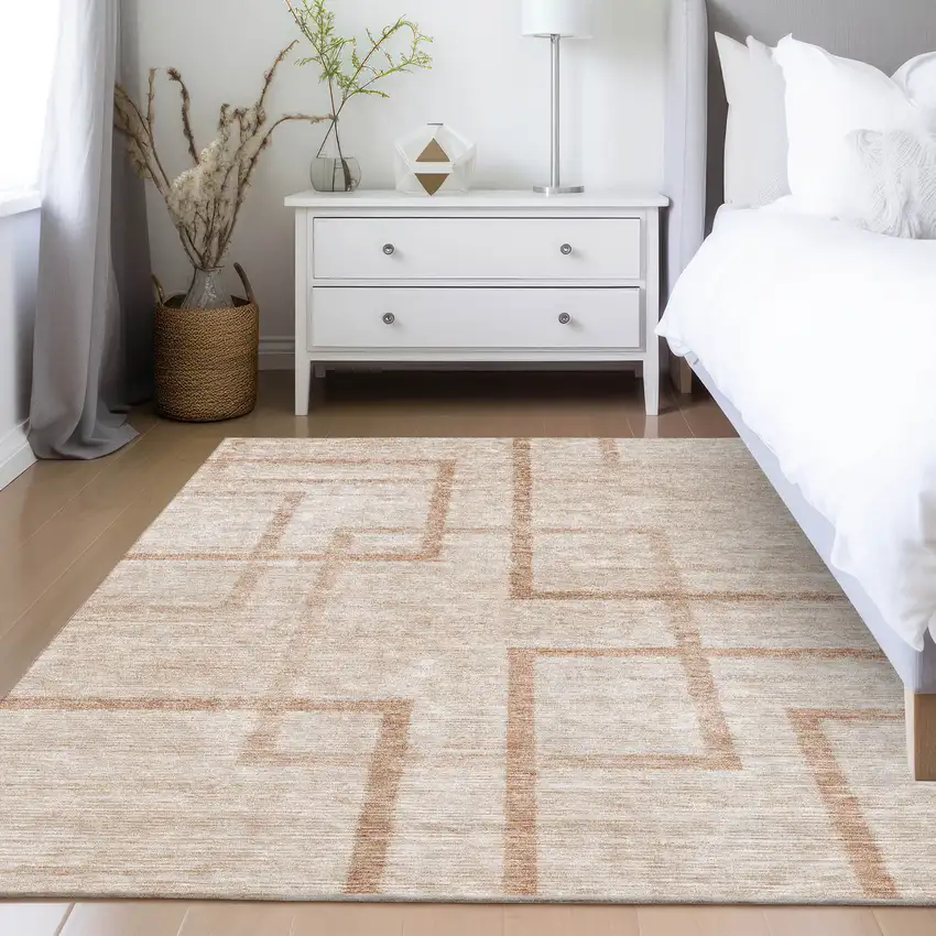Copper And Brown Geometric Washable Indoor Outdoor Area Rug Photo 9