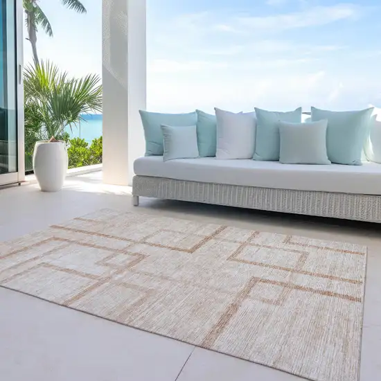 Copper And Brown Geometric Washable Indoor Outdoor Area Rug Photo 8