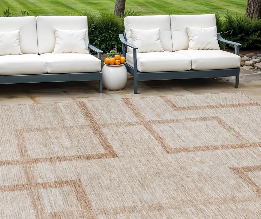 Copper And Brown Geometric Washable Indoor Outdoor Area Rug Photo 1