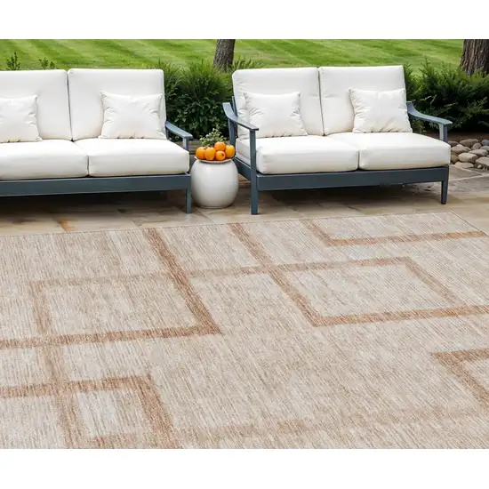 Copper And Brown Geometric Washable Indoor Outdoor Area Rug Photo 1