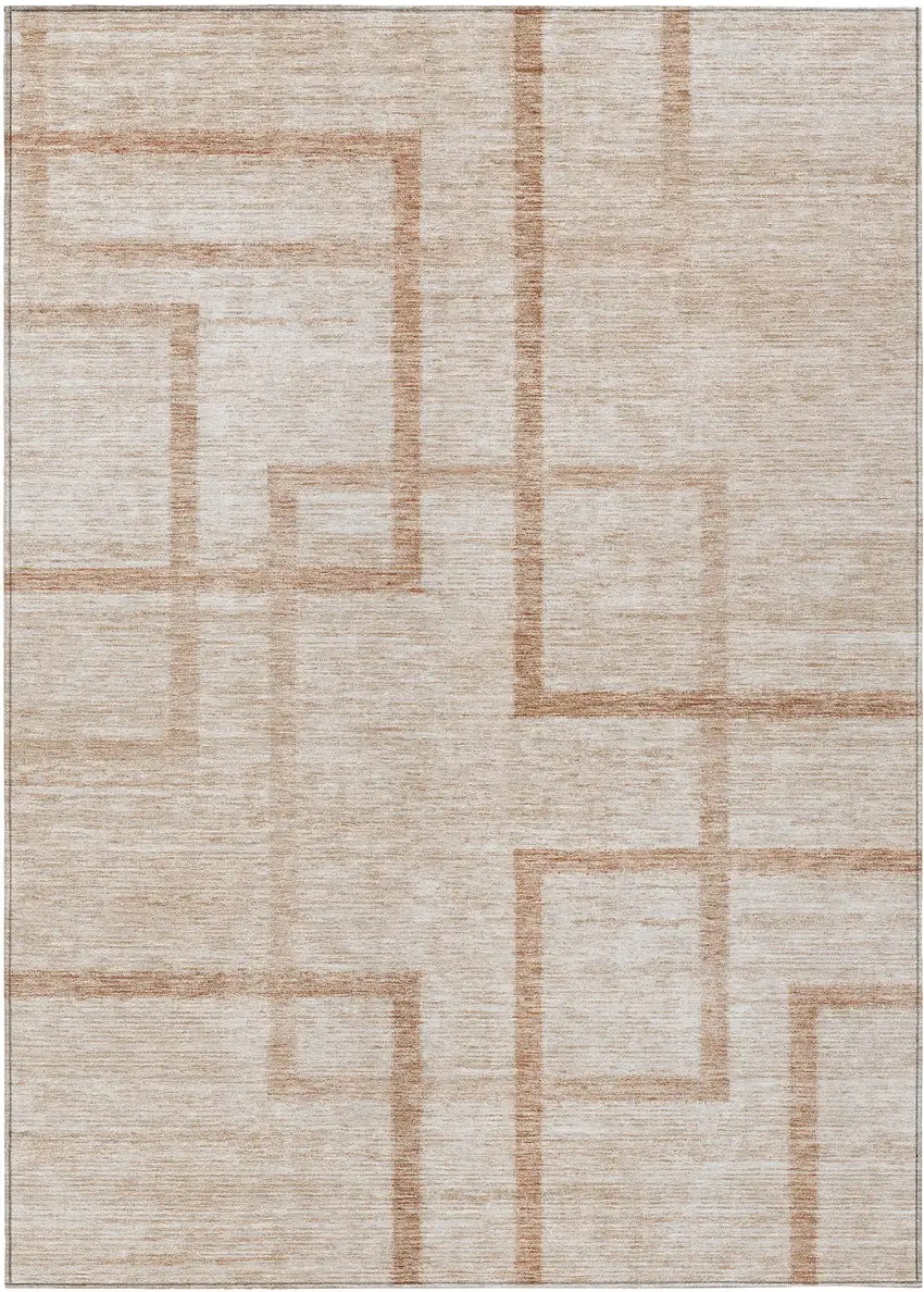 Copper And Brown Geometric Washable Indoor Outdoor Area Rug Photo 2