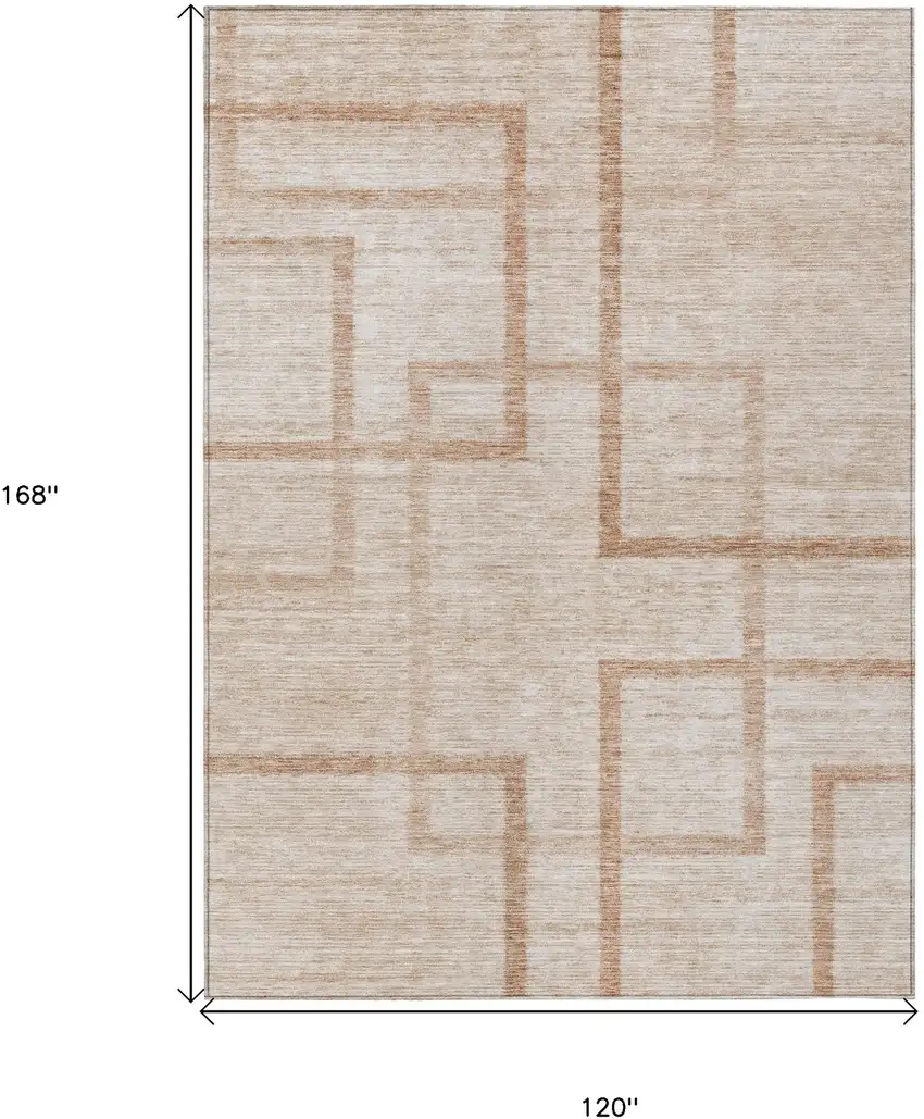 Copper And Brown Geometric Washable Indoor Outdoor Area Rug Photo 3