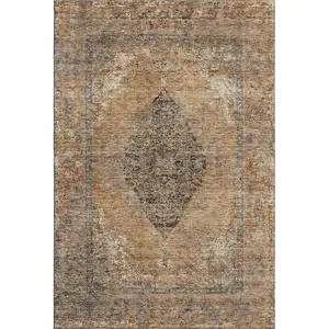 Photo of Copper And Brown Medallion Washable Area Rug With UV Protection