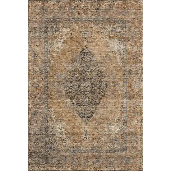 Copper And Brown Medallion Washable Area Rug With UV Protection Photo 2