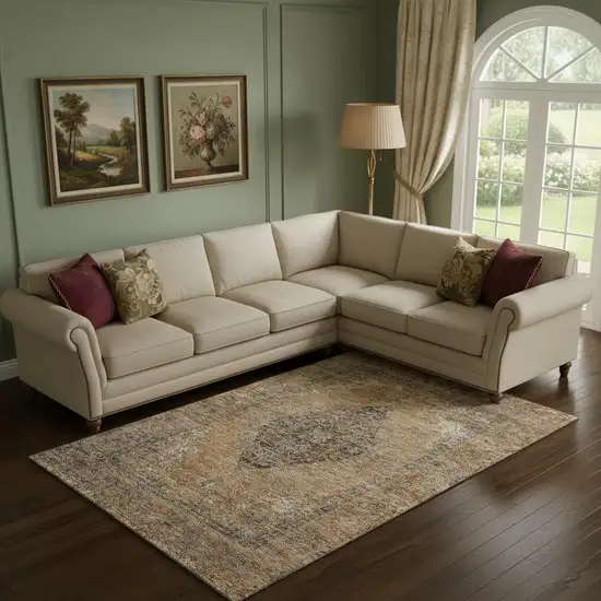 Copper And Brown Medallion Washable Area Rug With UV Protection Photo 2