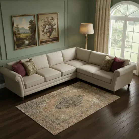 Copper And Brown Medallion Washable Area Rug With UV Protection Photo 2