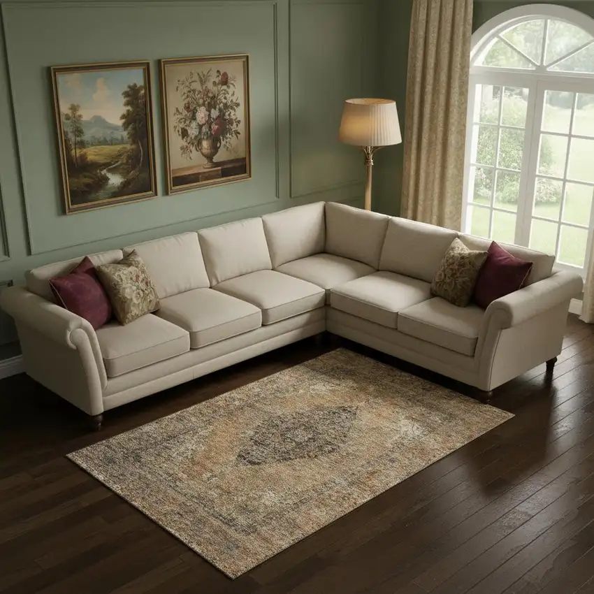 Copper And Brown Medallion Washable Area Rug With UV Protection Photo 2