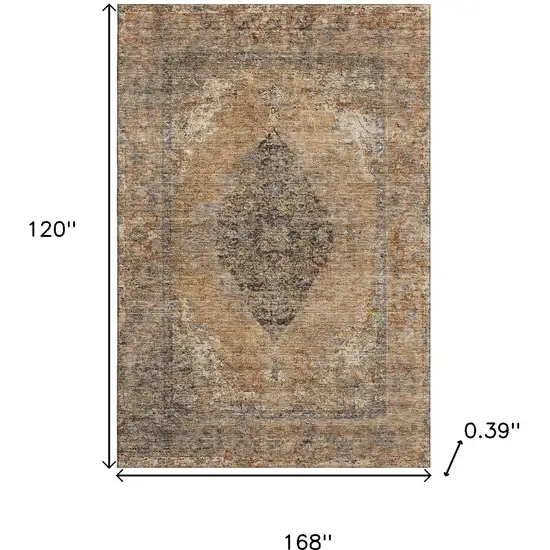 Copper And Brown Medallion Washable Area Rug With UV Protection Photo 9