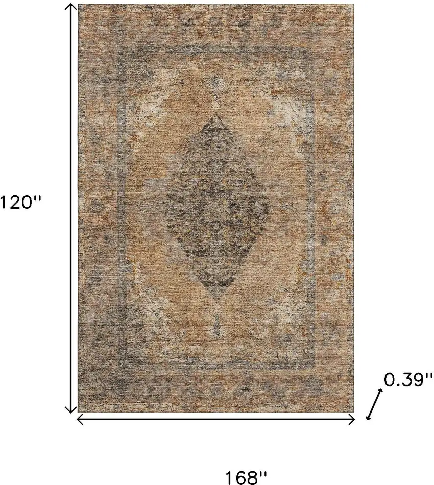 Copper And Brown Medallion Washable Area Rug With UV Protection Photo 9