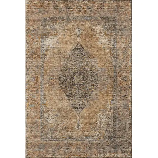 Copper And Brown Medallion Washable Area Rug With UV Protection Photo 4