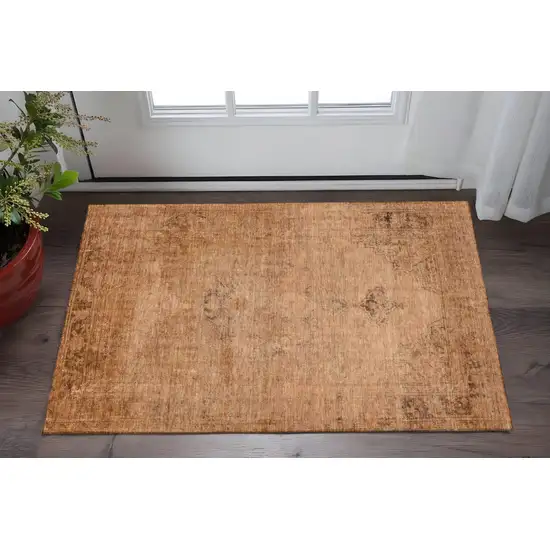Copper And Brown Oriental Washable Area Rug With UV Protection Photo 2