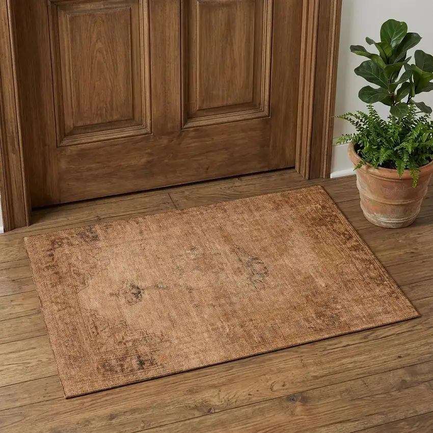 Copper And Brown Oriental Washable Area Rug With UV Protection Photo 1