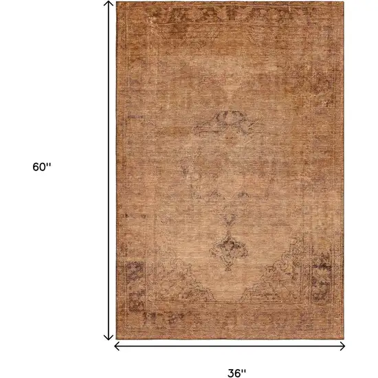 Copper And Brown Oriental Washable Area Rug With UV Protection Photo 6
