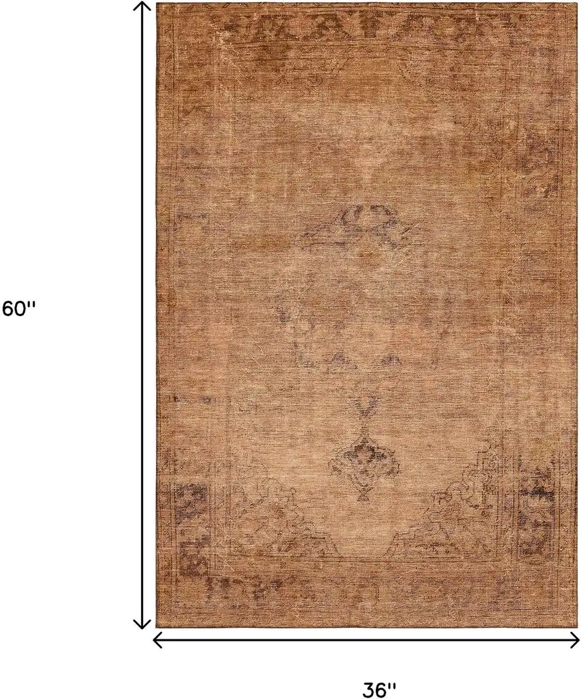 Copper And Brown Oriental Washable Area Rug With UV Protection Photo 6