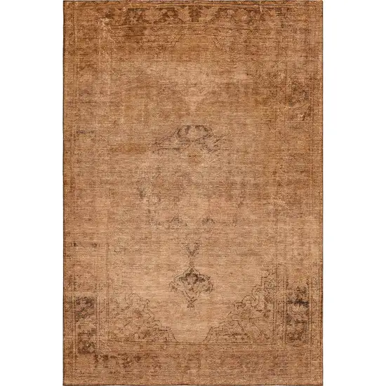 Copper And Brown Oriental Washable Area Rug With UV Protection Photo 1