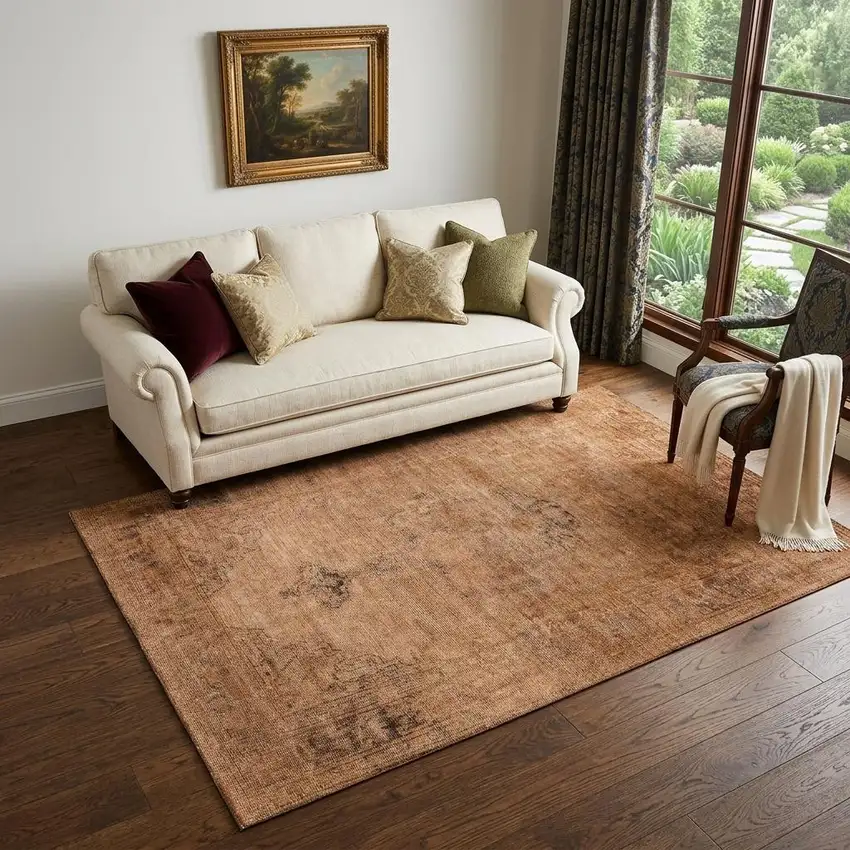 Copper And Brown Oriental Washable Area Rug With UV Protection Photo 1