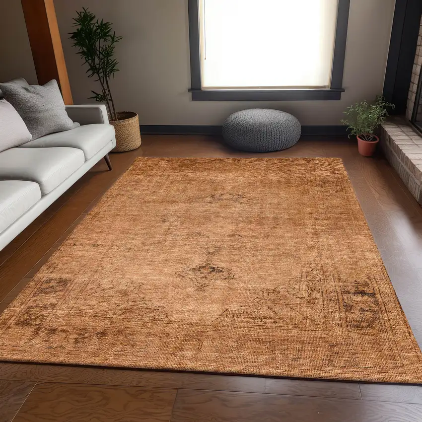 Copper And Brown Oriental Washable Area Rug With UV Protection Photo 5