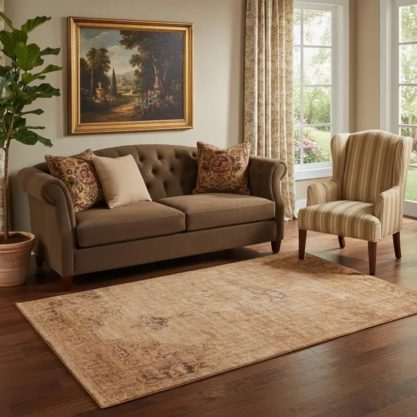 Copper And Brown Oriental Washable Area Rug With UV Protection Photo 1