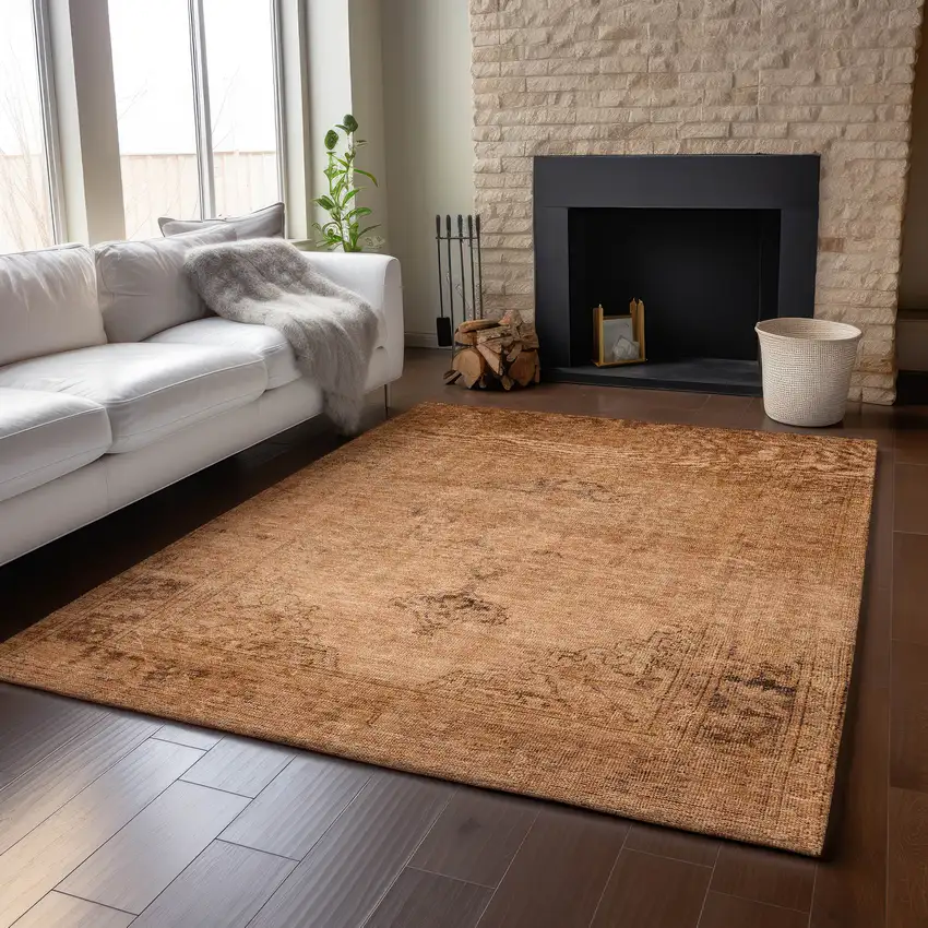 Copper And Brown Oriental Washable Area Rug With UV Protection Photo 6