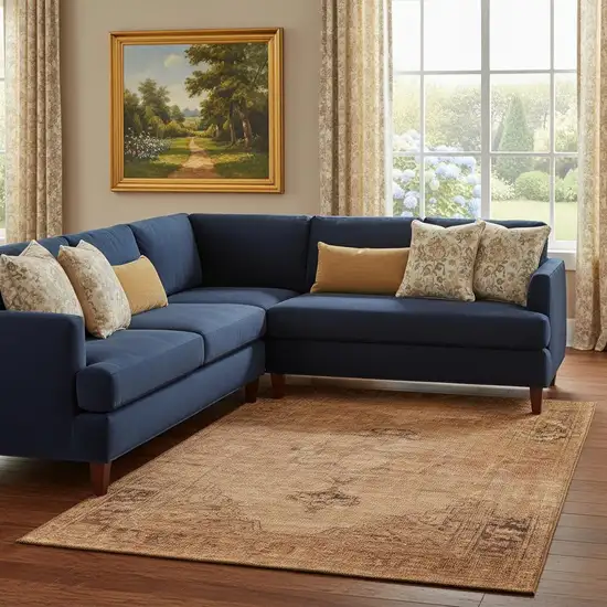 Copper And Brown Oriental Washable Area Rug With UV Protection Photo 1