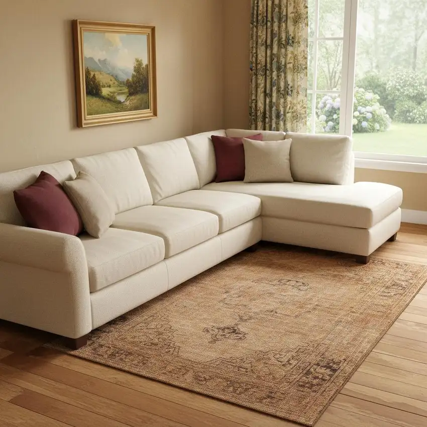 Copper And Brown Oriental Washable Area Rug With UV Protection Photo 1