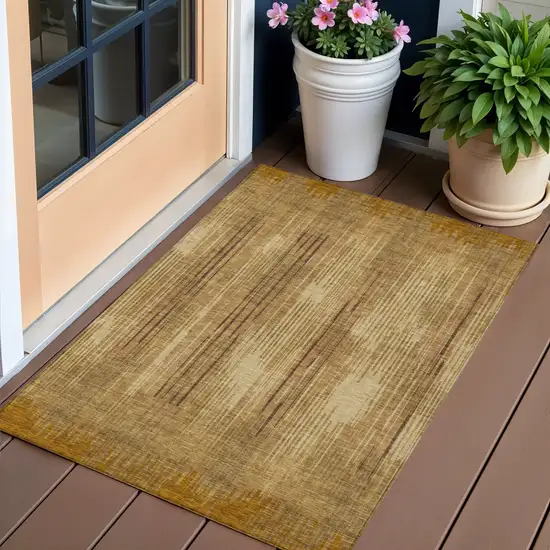 Copper And Brown Striped Washable Indoor Outdoor Area Rug Photo 1
