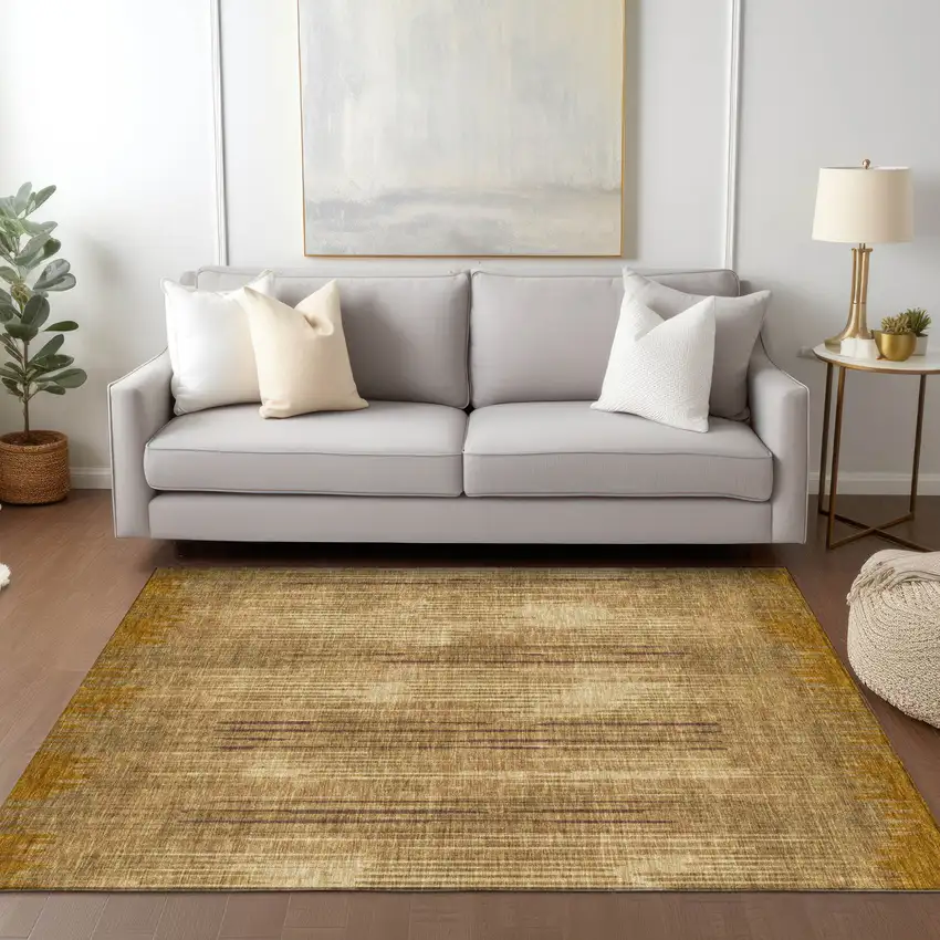 Copper And Brown Striped Washable Indoor Outdoor Area Rug Photo 9