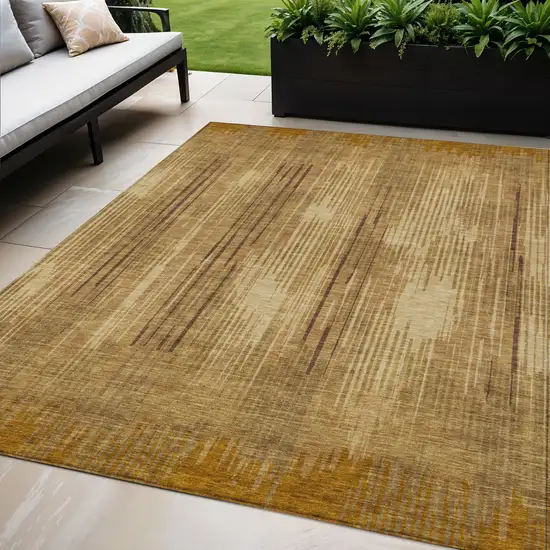 Copper And Brown Striped Washable Indoor Outdoor Area Rug Photo 1