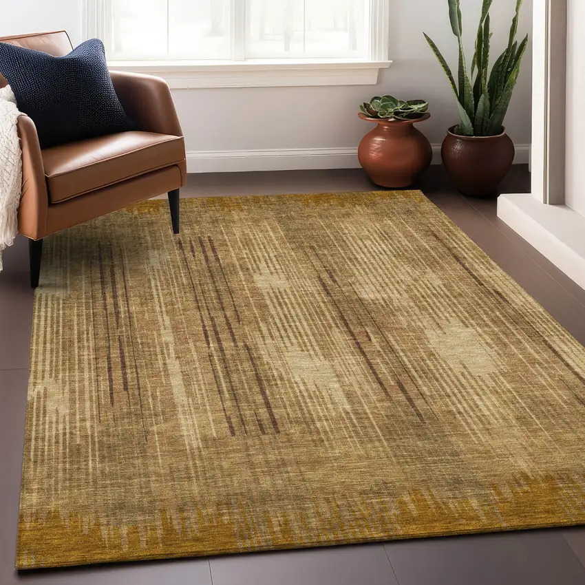 Copper And Brown Striped Washable Indoor Outdoor Area Rug Photo 9