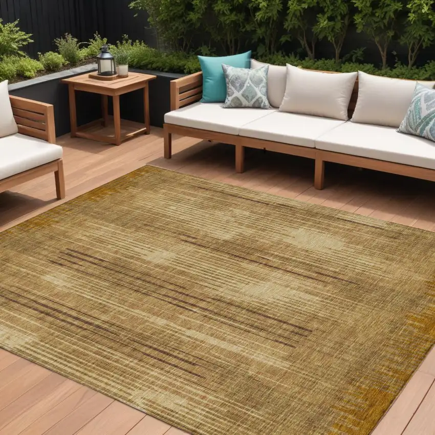 Copper And Brown Striped Washable Indoor Outdoor Area Rug Photo 1